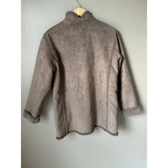 LL Bean Fleece Sherpa Lined Faux Suede Button Jacket Womens L Brown - Picture 2 of 8